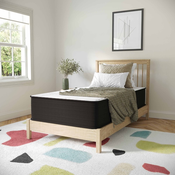 Flash Furniture Dream 12 in Hybrid Mattress, Twin Size High Density Foam and Pocket Spring Mattress in a Box, White/Black DR-E230P-R-T-12-GY-GG - main